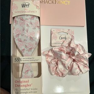 LoveShackFancy Pink Floral Hair Brush and Large Scrunchie Set